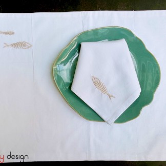 Placemat & Napkin set - Beige fish embroidery